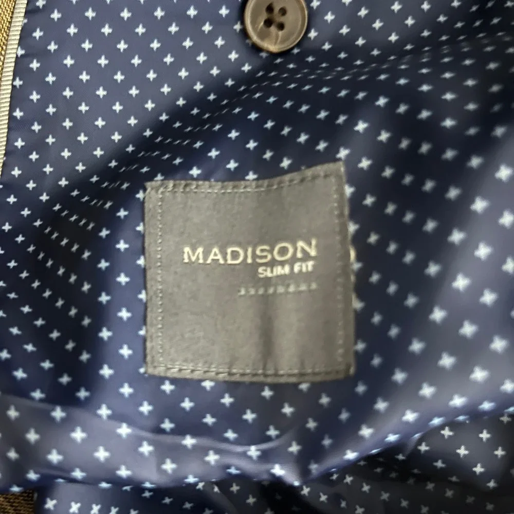 Madison Blazer Mens 48R Brown‎ Plaid Slim Fit Two Button Notch Lapel Jacket